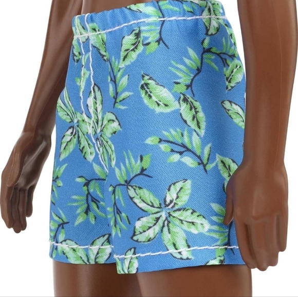 BARBIE KEN BEACH DOLL WITH DARK HAIR AND Blue TROPICAL SWIM TRUNKS NWT - Picture 3 of 9